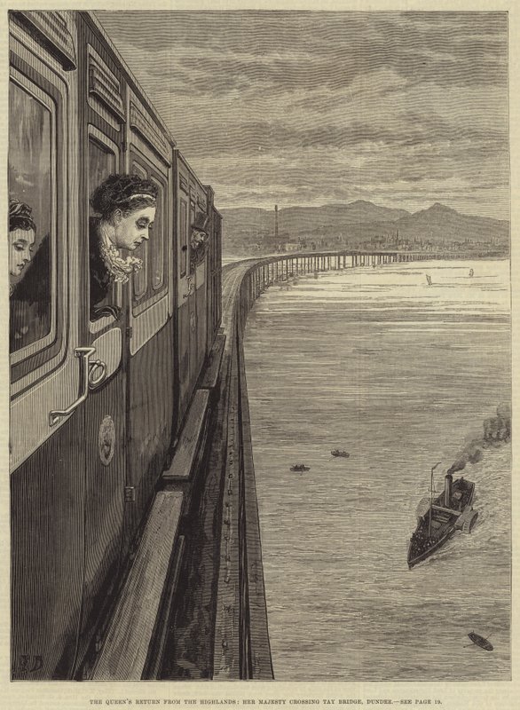 El regreso de la reina de las tierras altas, su majestad cruzando el puente Tay, Dundee de Frank Dadd
