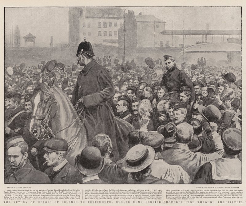 El Regreso de los Héroes de Colenso a Portsmouth, Corneta Dunn llevado en Hombros por las Calles de Frank Dadd