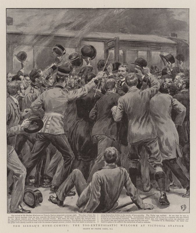 El Regreso a Casa del Sirdar, la Bienvenida Demasiado Entusiasta en la Estación Victoria de Frank Dadd