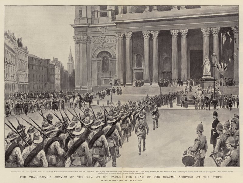 El servicio de acción de gracias del CIV en San Pablo, la cabeza de la columna llegando a los escalones de Frank Dadd