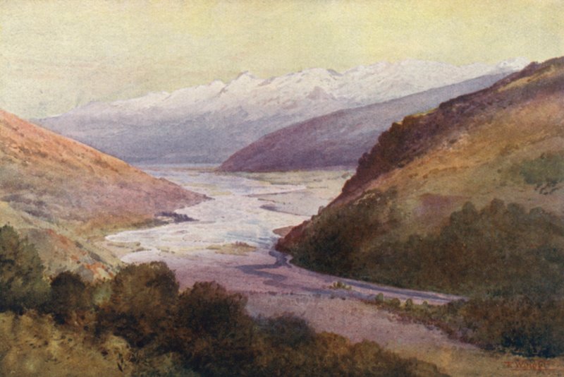 Nueva Zelanda: The Rees Valley and Richardson Range (litografía en color) de Frank H Wright