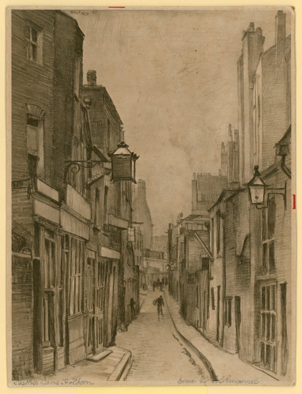 Boceto de Leather Lane, Holborn, Londres (grabado) de Frank Lewis Emanuel