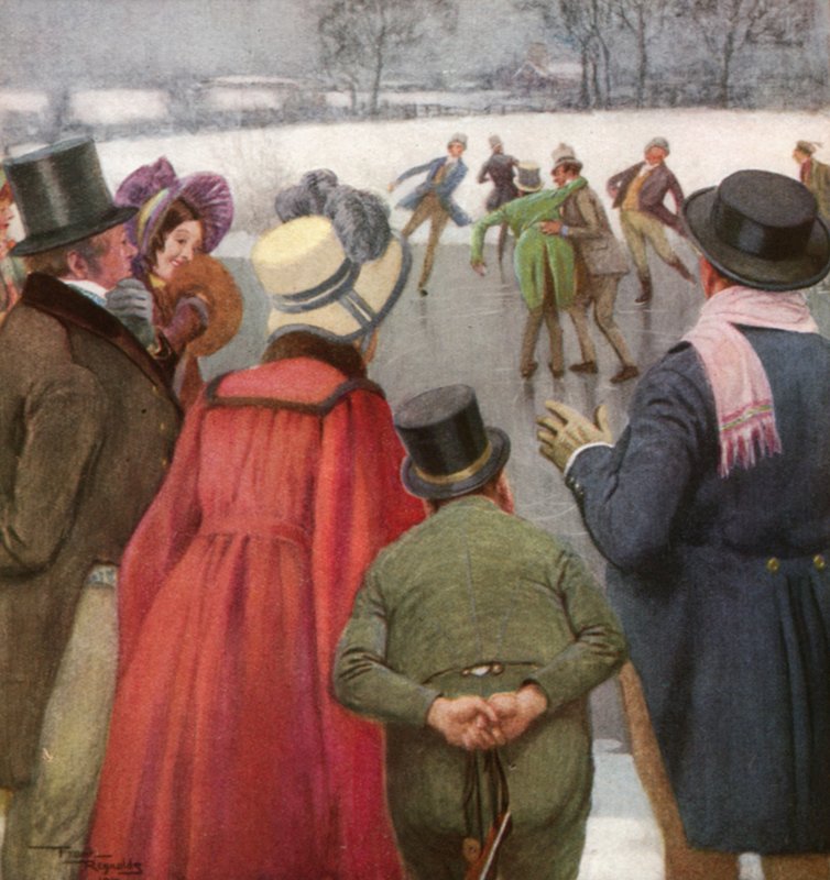 The Pickwickians Disport themselves on the Ice (litografía en color) de Frank Reynolds