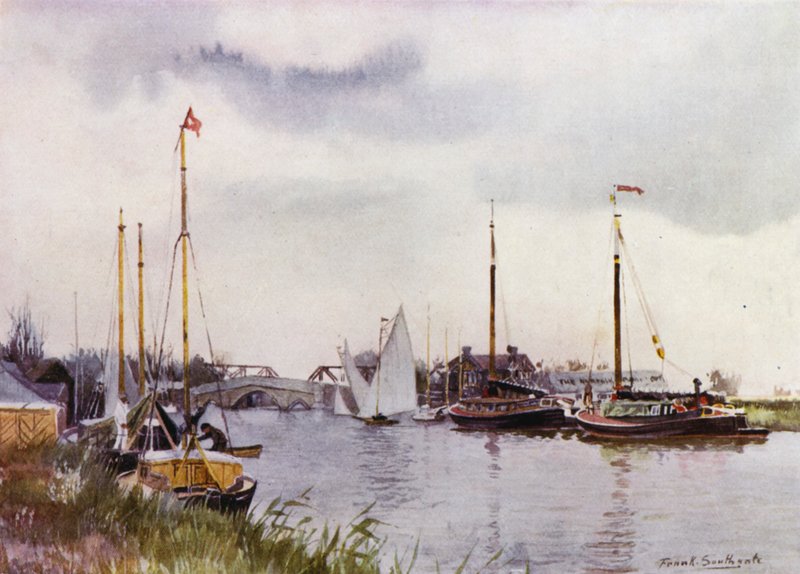Norfolk Broads: En Potter Heigham (litografía en color) de Frank Southgate