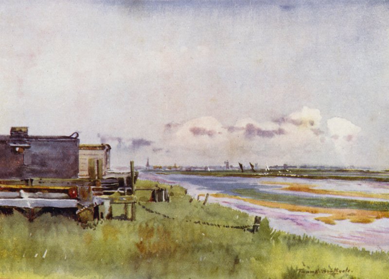 Norfolk Broads: Yarmouth desde Breydon (litografía en color) de Frank Southgate