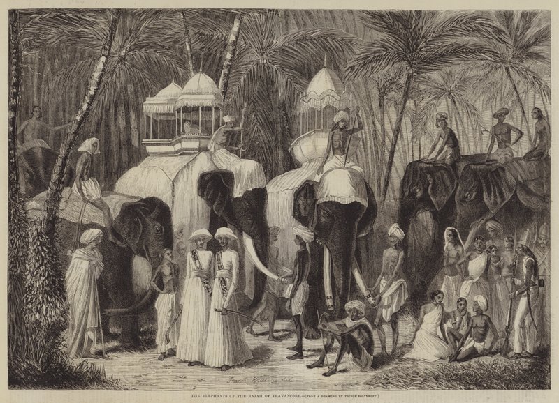 Los elefantes del Rajá de Travancore de Frank Vizetelly