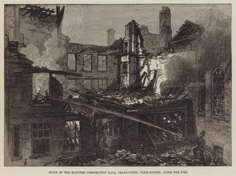 Ruinas del Scottish Corporation Hall, Crane-Court, Fleet-Street, después del incendio de Frank Watkins
