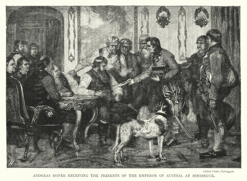 Andreas Hofer recibiendo los regalos del Emperador de Austria en Innsbruck de Franz von (after) Defregger