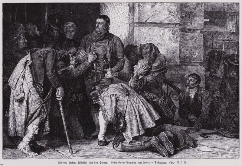 Andreas Hofer, líder de la rebelión tirolesa contra la ocupación francesa y bávara, se despide de sus seguidores antes de ser llevado a Mantua para su ejecución. de Franz von (after) Defregger