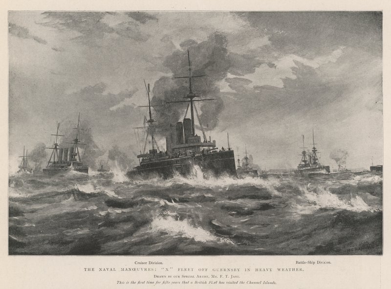 Las Maniobras Navales, X Flota frente a Guernsey en Clima Adverso de Fred T. Jane