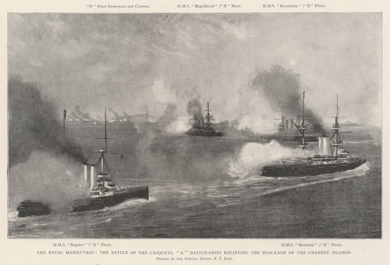 Las maniobras navales, la batalla de los Casquets, X acorazados relevando el bloqueo de las Islas del Canal de Fred T. Jane