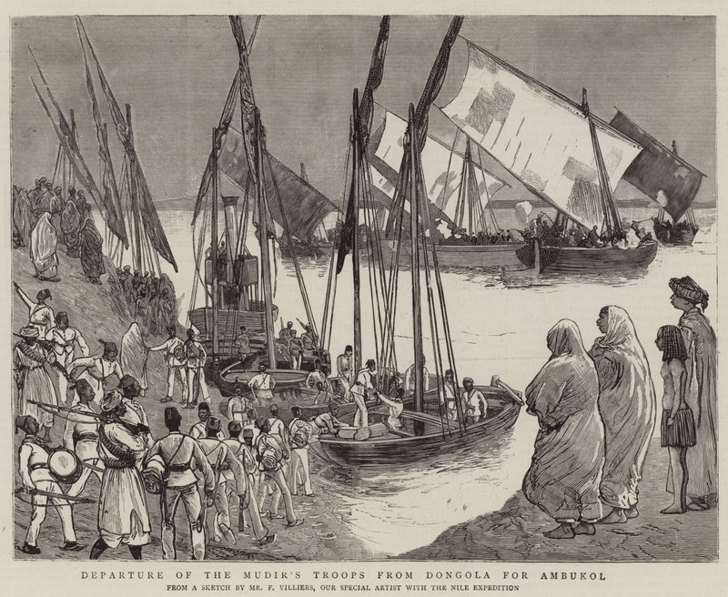 Salida de las tropas del Mudir de Dongola hacia Ambukol de Frederic Villiers