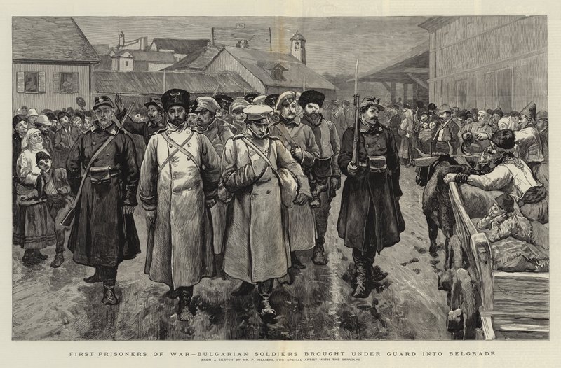 Primeros prisioneros de guerra, soldados búlgaros llevados bajo custodia a Belgrado de Frederic Villiers