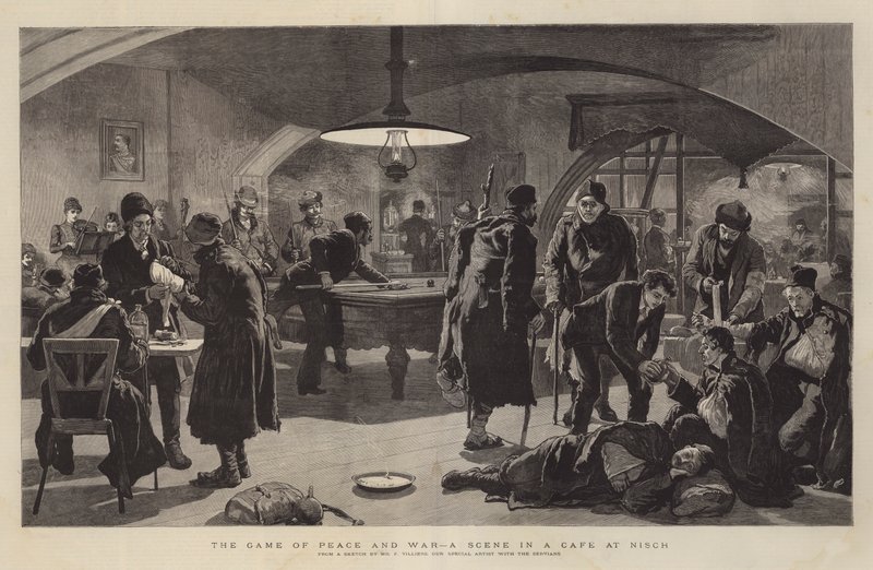 El Juego de la Paz y la Guerra, una escena en un café en Nisch de Frederic Villiers