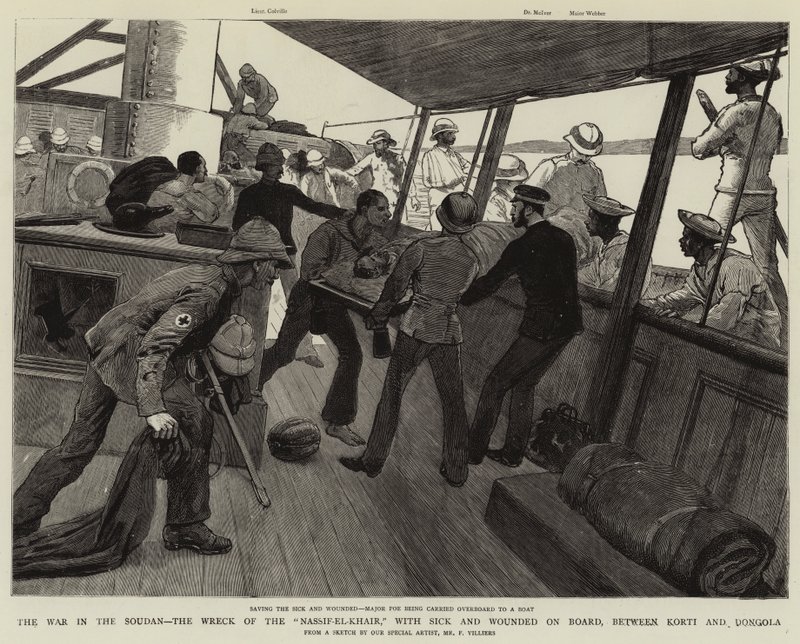 La guerra en Sudán, el naufragio del Nassif-el-Khair, con enfermos y heridos a bordo, entre Korti y Dongola de Frederic Villiers