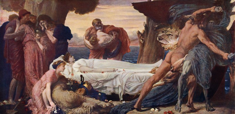 Hércules luchando con la Muerte por el cuerpo de Alcestis de Frederic (after) Leighton