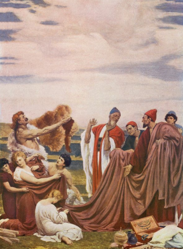 Comerciantes fenicios en la costa de Bretaña (litografía en color) de Frederic (after) Leighton