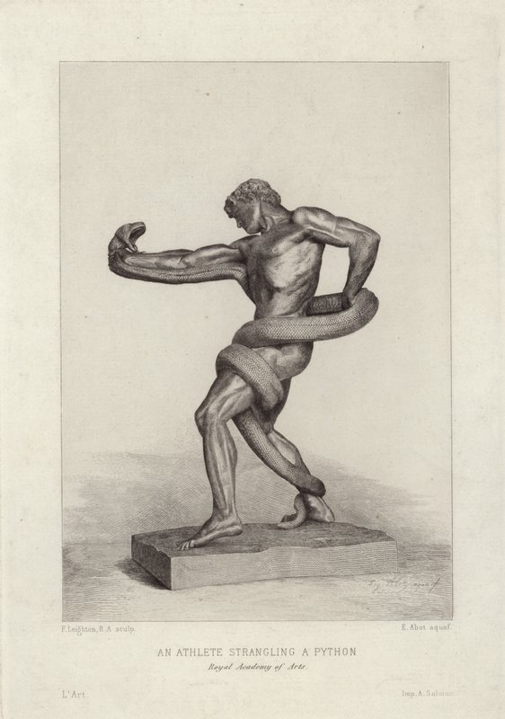 Un atleta estrangulando una pitón de Frederic Leighton