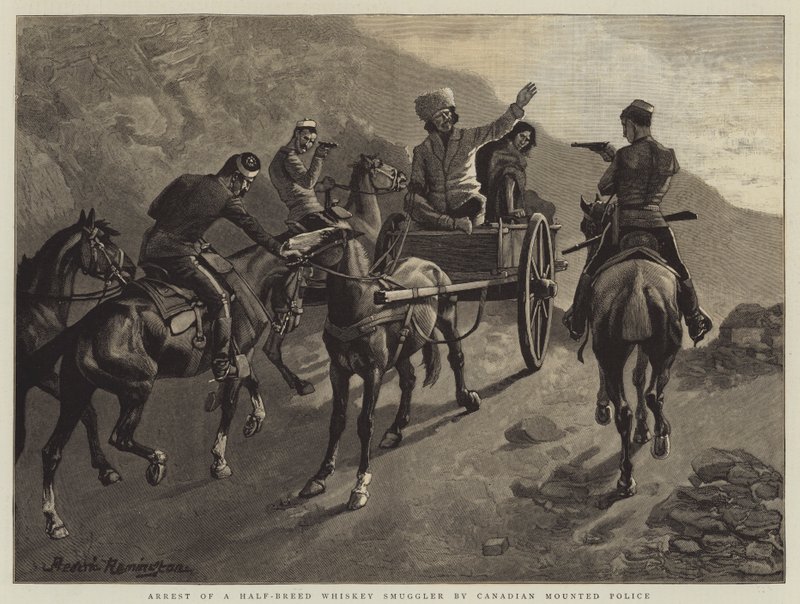 Arresto de un contrabandista mestizo de whisky por la Policía Montada de Canadá de Frederic Remington