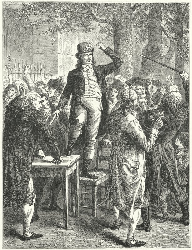 Discurso de Camille Desmoulins en el Jardín del Palais Royal, París de Frederic Theodore (after) Lix