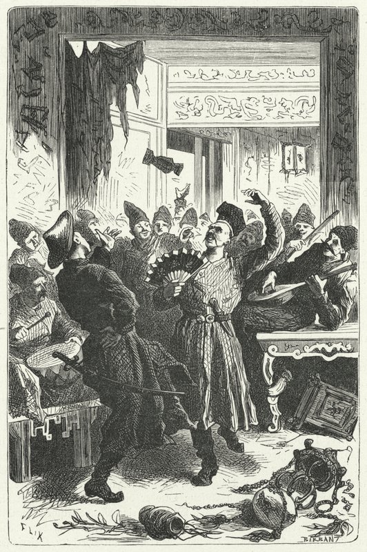 Celebrando un banquete en la China mongol (grabado) de Frederic Theodore (after) Lix