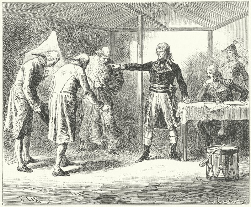 Napoleón despidiendo a la delegación veneciana tras las masacres de los franceses en Venecia y Verona de Frederic Theodore (after) Lix