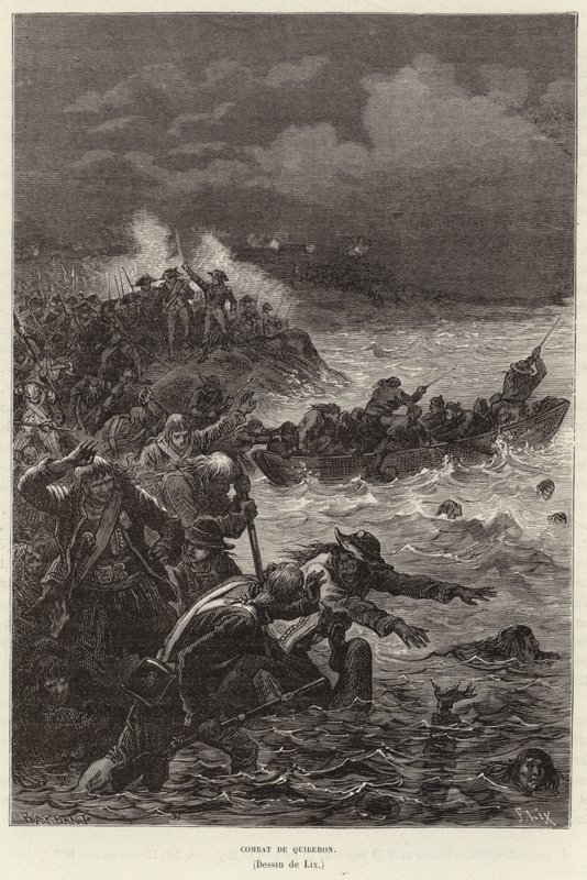 Combate de Quiberon. Partidarios de la Chouannerie y el levantamiento de Vendee intentando huir de las fuerzas republicanas en Quiberon, Francia, Revolución Francesa de Frederic Theodore Lix
