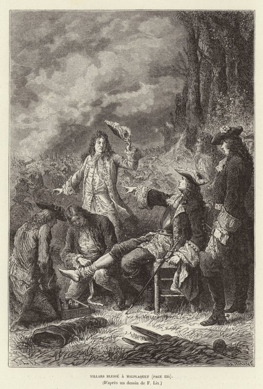 Villars herido en Malplaquet. Claude Louis Hector de Villars, Mariscal de Francia, herido en la Batalla de Malplaquet, Guerra de Sucesión Española de Frederic Theodore Lix