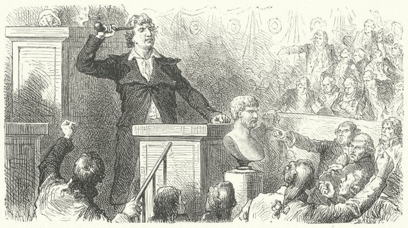 Jean-Paul Marat en la tribuna de la Convención Nacional, 1792 de Frederic Theodore after Lix