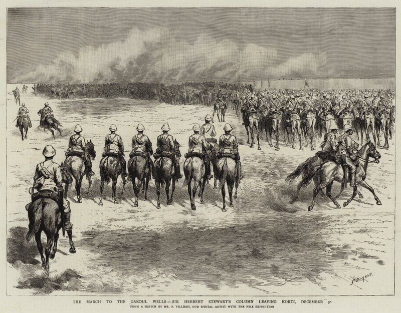 La marcha hacia los pozos de Gakdul, la columna de Sir Herbert Stewart saliendo de Korti, 30 de diciembre de Frederic Villiers