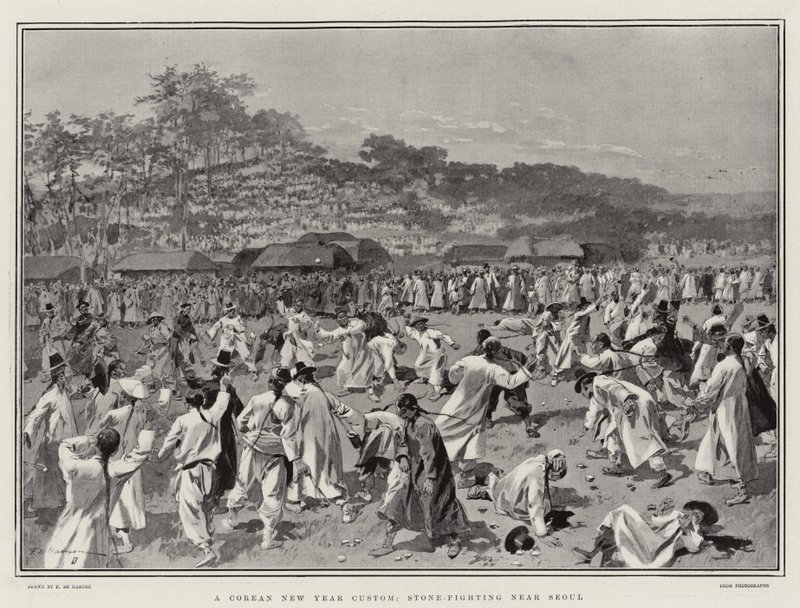 Una costumbre de Año Nuevo coreano, lucha de piedras cerca de Seúl de Frederic de Haenen