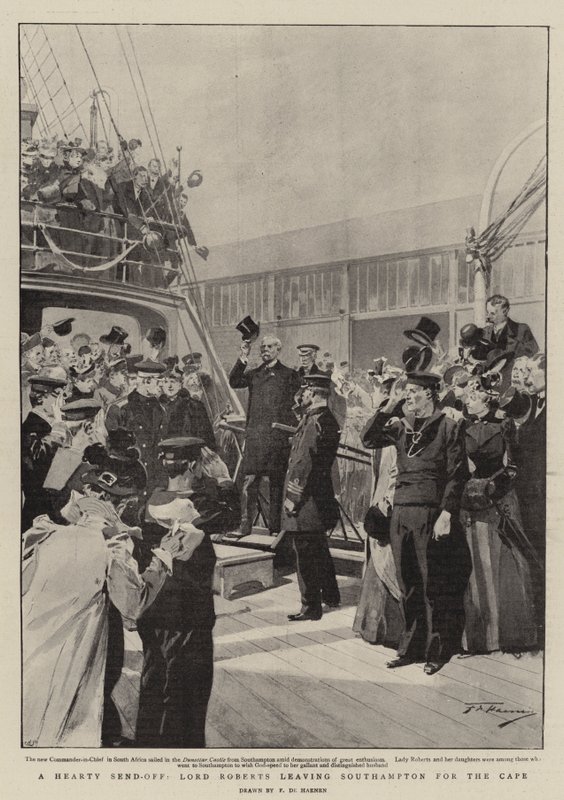 Una despedida cordial, Lord Roberts saliendo de Southampton hacia el Cabo de Frederic de Haenen