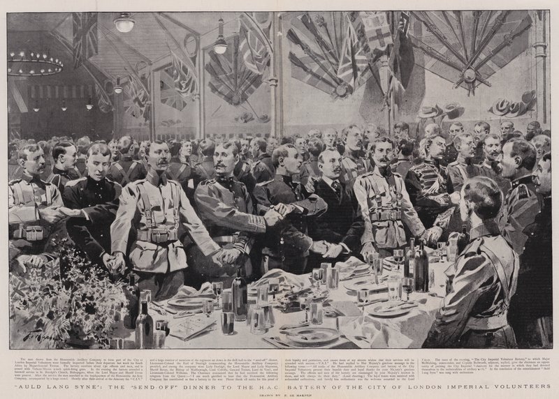 Auld Lang Syne, la cena de despedida a la batería HAC de los Voluntarios Imperiales de la Ciudad de Londres de Frederic de Haenen