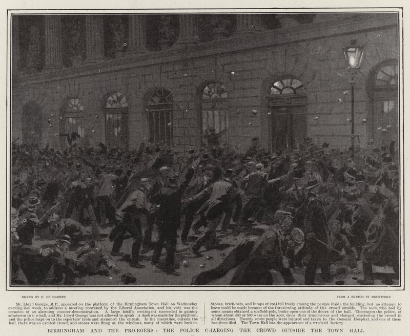 Birmingham y los Pro-Boers, la policía cargando contra la multitud fuera del Ayuntamiento de Frederic de Haenen