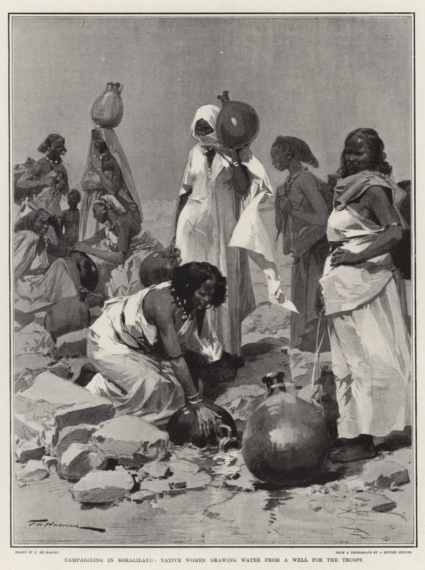 Campaña en Somalilandia, mujeres nativas sacando agua de un pozo para las tropas de Frederic de Haenen