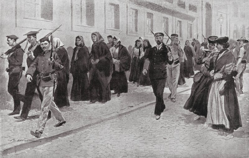 Monjas bajo protección republicana durante la Revolución (litografía) de Frederic de Haenen