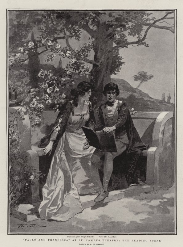 Paolo y Francesca en el Teatro St James, la escena de la lectura de Frederic de Haenen