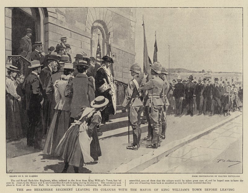 El 2º Regimiento de Berkshire dejando sus colores con el alcalde de King William