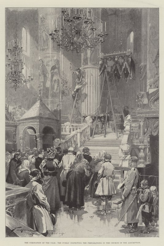 La coronación del zar, el público inspeccionando los preparativos en la Iglesia de la Asunción de Frederic de Haenen