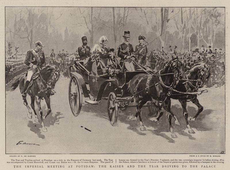 La reunión imperial en Potsdam, el Kaiser y el Zar conduciendo al Palacio de Frederic de Haenen
