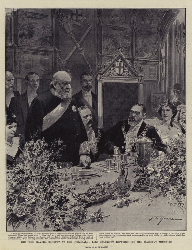El Banquete del Alcalde en el Guildhall, Lord Salisbury respondiendo por los Ministros de Su Majestad de Frederic de Haenen