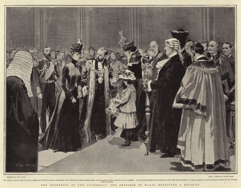 La recepción en el Guildhall, la Princesa de Gales recibiendo un ramo de flores de Frederic de Haenen