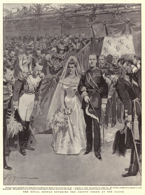 La pareja real entrando en la Groote Kerke en La Haya de Frederic de Haenen