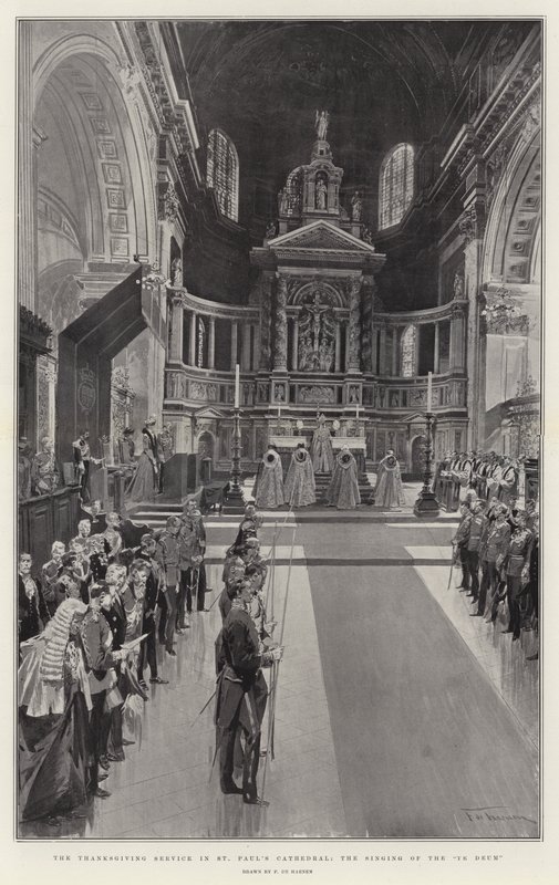 El Servicio de Acción de Gracias en la Catedral de San Pablo, el canto del Te Deum de Frederic de Haenen