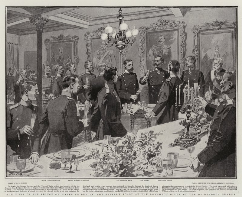 La visita del Príncipe de Gales a Berlín, el brindis del Kaiser en el almuerzo dado por los 1ros Dragones de la Guardia de Frederic de Haenen
