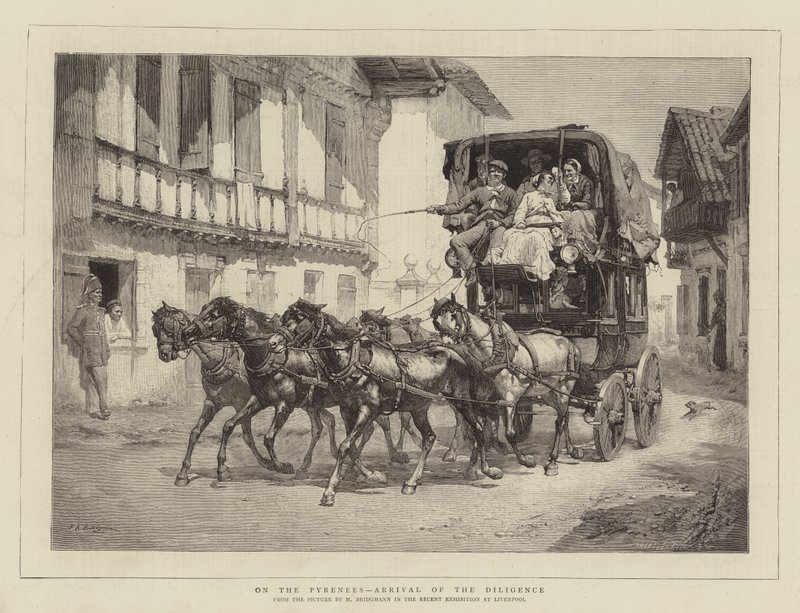 En los Pirineos, llegada de la diligencia de Frederick Arthur Bridgman