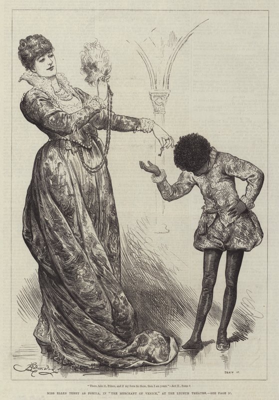 Miss Ellen Terry como Portia, en El mercader de Venecia, en el Teatro Lyceum de Frederick Barnard