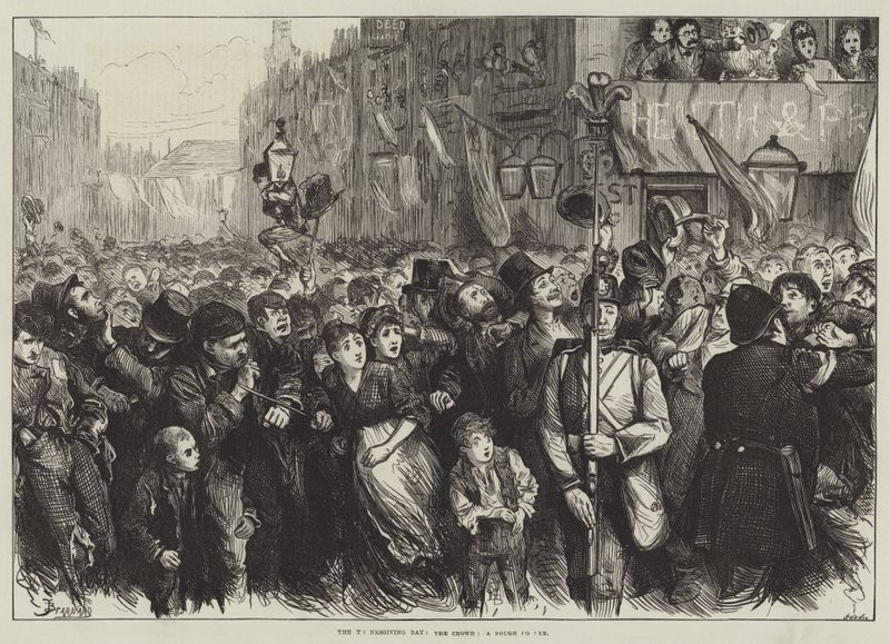 El Día de Acción de Gracias, la multitud, una esquina difícil de Frederick Barnard