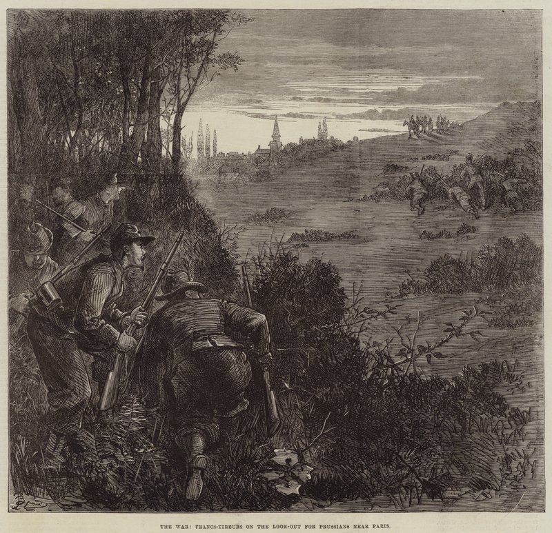 La guerra, francotiradores en busca de prusianos cerca de París de Frederick Barnard