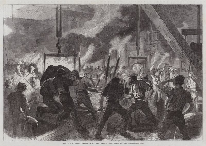 Fundición de un gran cilindro en los talleres de hierro del canal, Poplar de Frederick John Skill